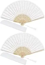 choyaxo 2pcs White Lace Folding Fan Handheld Bamboo Hand Fan for Women Wedding Decoration Dancing Party