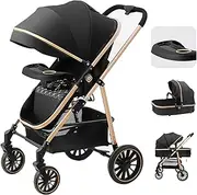 XCJump Baby Stroller 3 in 1, High Landscape Travel Pram, Lightweight One-Hand Fold, Convertible Reversible Seat, Shock-Absorbing PU Wheels, Adjustable Canopy,Compact & Portable for Newborns & Toddlers