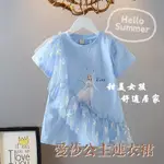 🍼小奶蓋KIDS🍼現貨🌈愛莎公主裙安娜連衣裙T恤裙子夏季短袖冰雪奇緣卡通出遊中長款T恤