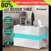 ALFORDSON Bedside Table RGB LED Nightstand 2 Drawers 4 Side High Gloss White