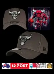 CHICAGO BULLS NBA NEW ERA 9FORTY GREY & SILVER SNAPBACK A FRAME CAP HAT LA NY