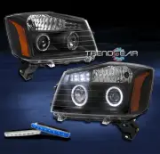 HALO LED BLACK PROJECTOR HEADLIGHT+BLUE DRL LED SIGNAL FOR 04-14 TITAN/07 ARMADA (for: Nissan)