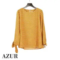在飛比找momo購物網優惠-【AZUR】AZUR民族風格袖口綁帶上衣-黃底印花
