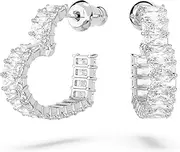 [Swarovski] Matrix Heart Hoop Earrings Collection, Heart Shaped, White Baguette Cut Crystals in a Rhodium or Gold-Tone Plated Setting