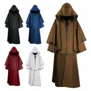 Halloween Medieval Vampire Pastor Grim Reaper Hooded Cloak Robe Cosplay Costume