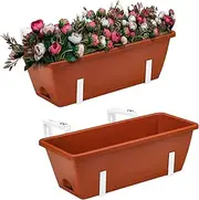 SZJUANWANG Railing Planter Box Window Planter Box Brackets Adjustable, White and Red, 16.9 x 6.9 x 5.5 inches, Indoor/Outdoor