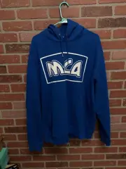 MCQ By Alexander McQueen Mens Blue Chest Logo Pullover Hoodie Size XL Authentic