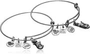 Alex and Ani Set of 2 Otter Charm Bangles Charity by Design Silver Tone New