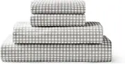 Brielle Home Flannel Sheet Set Cotton Soft Warm & Cozy Modern Chic with Elastic Deep Pockets, Queen, Gingham Grey