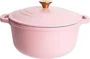 Lexi Home Cast Iron Enameled Dutch Oven Pot with Lid 6 qt, Sauce Pan, Pasta Server, Stove Top Pot, Dish for Sourdough Bread, Slow Cooking Chicken, Soup & More, Kitchen Cookware - Matte Pink