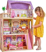 KidKraft 65092 Dollhouse Kayla Wooden House with Furniture and Accessories Included, 3 Storey Play Set for 30 cm/12 Inch Dolls, Multi - Amazon Exclusive