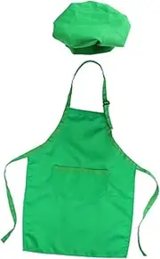 FELTECHELECTR 2pcs Set with Apron and Hat for Ages Kitchen Role Play Costume for Cooking and Baking Fun present for Young Chefs Green