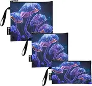 Psychedelic Mushrooms Purple Snack Sandwich Bags Reusable Washable Fabric Food Storage Pouch with Zipper for Students (Set of 3: S/M/L)