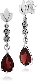 [Gemondo] Sterling Silver 2.6ct Mozambique Garnet & Marcasite Drop Earrings