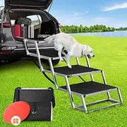 Dog Car Ramp for Large Dogs, Aluminum Foldable Dog Steps for Large Dog，Lightweight Dog Stairs for Cars SUV, High Beds & Trucks，Supports up to 150 lbs