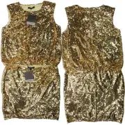 Andrew MARC New York skirt + shirt SET- NEW- shiny Gold mini & sleeveless top