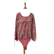 Women's Intimately Free People Red Orange Paisley Peasant Blouse Bodysuit Siz...