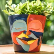 Abstract Rainbow Head Planter, Graffiti Face Planters Pots with Drainage, Flower