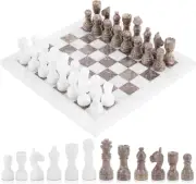 Marble Chess Set 12 Inches White and Grey Oceanic Handmade Board Game Chess Sets