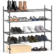 SimpleHouseware 4-Tier Expandable Shoe Rack Stackable Shoe Organiser, Black