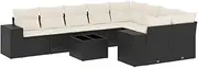 vidaXL Garden Sofa Set 10 Piece - Poly Rattan/Steel - Patio/Lounge/Backyard - Black/Cream, with Cushions and Storage