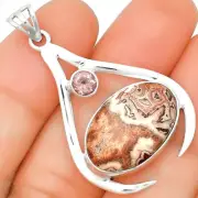 Rosetta Picture Jasper & Pink Morganite 925 Silver Pendant Jewelry P-1057