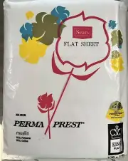 Vtg King White Sears Perma Prest Muslin Flat Sheet No Iron New in Package NOS
