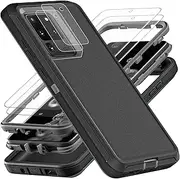 YKHJKLEC for Samsung Galaxy S20 Ultra Case, Military Grade Shockproof/Drop Proof/Dust Proof Case with 2Pcs Self Healing Flexible TPU Screen Protector & Camera Lens Protector (Black/Grey)