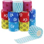 12 Rolls Stretch Bandage Wraps, 2 Inch x 5 Yards Cohesive Vet Tape, Paw Prints