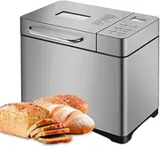 650W Automatic Bread Machine, Multi Digital Bread Maker with Fruit Nuts Dispenser & 17 Menu Settings & 15 Hours Delay Timer, LCD Display and Viewing Window, 3D Stereo Baking