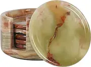 Radicaln Marble Coasters for Drinks 3.5" Inches Green Onyx Handmade Round Coaster Set Office Coasters Set - Kitchen Caddy Drinkware - Modern Style Coaster for Table Décor