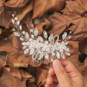 Wedding Rhinestone Hair Comb Silver Pearl Bride Hair Side Combs Flower silver