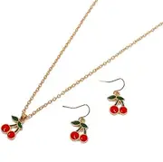 [Kysin Chiys] Red Apple Fruits Necklace Earrings Set for Women Red Enamel Fruit Strawberry Watermelon Dangle Eearrings Student Teacher Back to School Jewelry