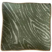 Grasslands Road 6” Tidbit Appetizer Hors d’ Oeuvres Wavy Bronze Trim Plate Green