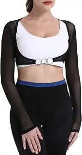 [Anlaey] Women's Long Sleeve Mesh Black Crop Top Open Front Shrug Fishnet See Through Sheer Cover Ups with Rings