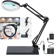 YOCTOSUN Magnifying Glass with Light and Stand, 10X Magnifying Lamp with Clamp, 5" Large Optical Glass Lens, 3 Color Modes Stepless Dimmable, Adjustable Swivel Arm Desk Magnifier for Hobby Reading