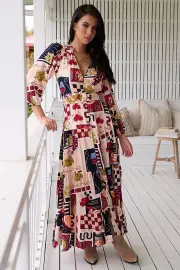 JAASE - Bonnie Maxi Dress: V-Neck Button Down Dress in Barossa Print