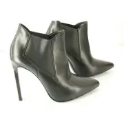 Saint Laurent Black Leather Paris Pointed Toe Ankle Boots Size 39.5 NIB YSL Yves