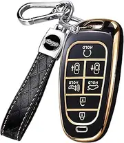Key Fob Cover for Hyundai with Keychain, Premium TPU Key Case Shell for 2024 2023 2022 Hyundai Sonata, Santa Fe, Nexo, Tucson, Palisade, Remote Smart Car Key Fob Protector（7 Buttons Black）