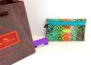 Etro Pouch NWT Fabric Etro Multicolor Green Make Up Case Phone Bag Retail $160