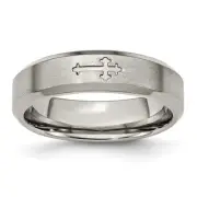 Chisel Titanium Brushed Center Cross Design 6mm Beveled Edge Band S:10