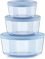 [Pyrex] Simply Store Round Tinted Glass Food Storage 6-Piese Set, Blue, 2/4/7 Cup Capacity