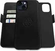 Dreem Fibonacci Compatible with iPhone 13 Mini Wallet case / 2-in-1 Shockproof case and Detachable Vegan Leather Folio, MagSafe Compatible, RFID Protection [Black]