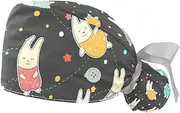 [WOSHJIUK] Working Hat 2 Pack Scrub Caps for Women,Easter Animal Rabbit,Tie Back Cap Adjustable Scrub Hat