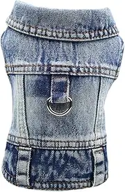 Puppy Clothes for Small Dogs Boy,Classic Western Denim Dog Coat,Dog Jeans Jacket with Leash D-Ring,Pet Cat Costumes,Cooling Harness Vest for Walking (Blue, Medium)