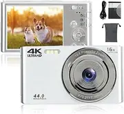 Digital Camera, 4K 44MP 16X Digital Zoom Point and Shoot Camera with 2.8 Inch Screen, Portable Compact Camera Travel Camera with Built-in Fill Light for Photography (Silver)