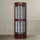 Cherry Lighted Glass Shelf Corner Display Curio Cabinet Furniture Home Living
