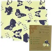 Beeswax Wraps 3 Packs - Organic Cotton - Eco Friendly Wax Sheet Wrappers - Plastic and Silicone Free - Reusable Beeswax Food Wraps in 3 Sizes (S,M,L) (Butterfly Print)