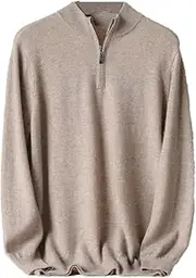 [Hamthuit] Men's Knitted Sweater with Half High Neck Zipper Solid Color Warm Pullover Zipper Half Turtleneck Pullover