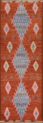Soft Plush Orange Wool Handmade Moroccan 10' Oriental Runner Rug 3x10